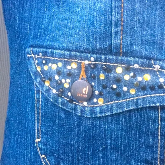 Denim jean vintage RL look Jacket button fitted glam blue boho - Picture 11 of 13